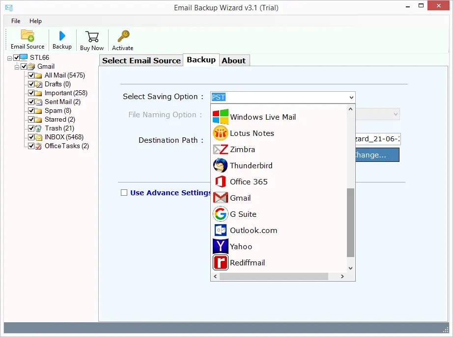 Gmail to webmail backup
