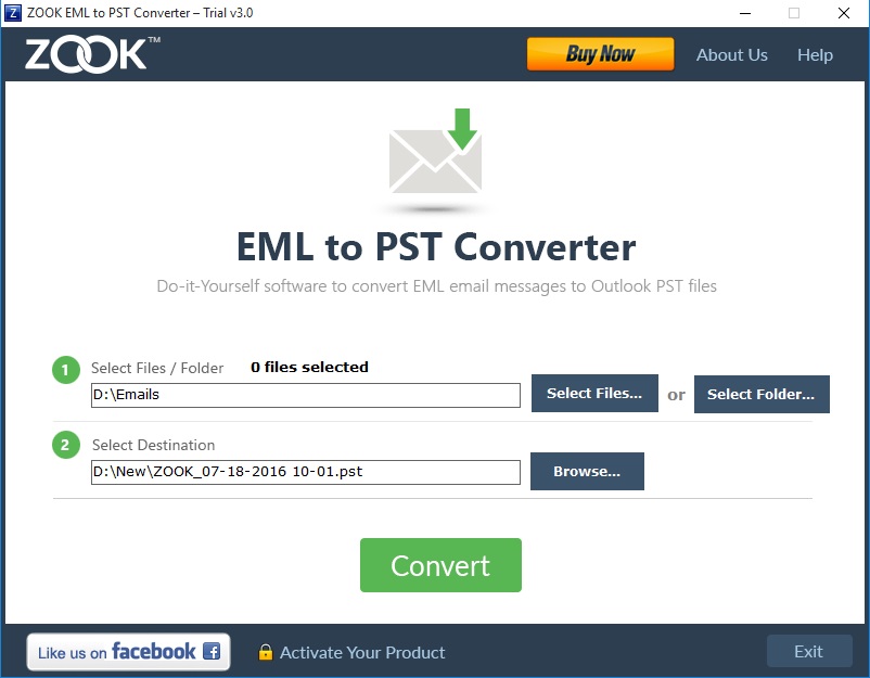 ZOOK EML to PST Converter screenshot