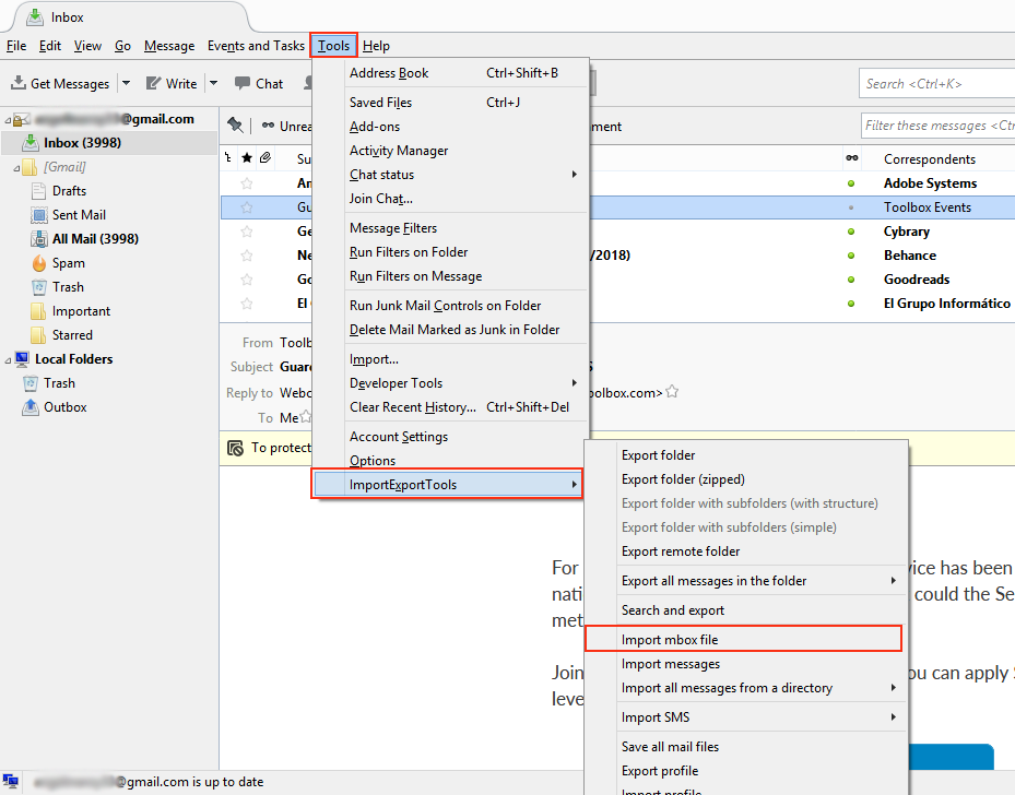 import mbox file option