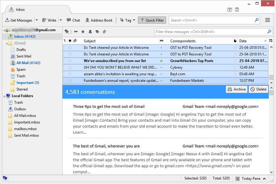 select thunderbird emails