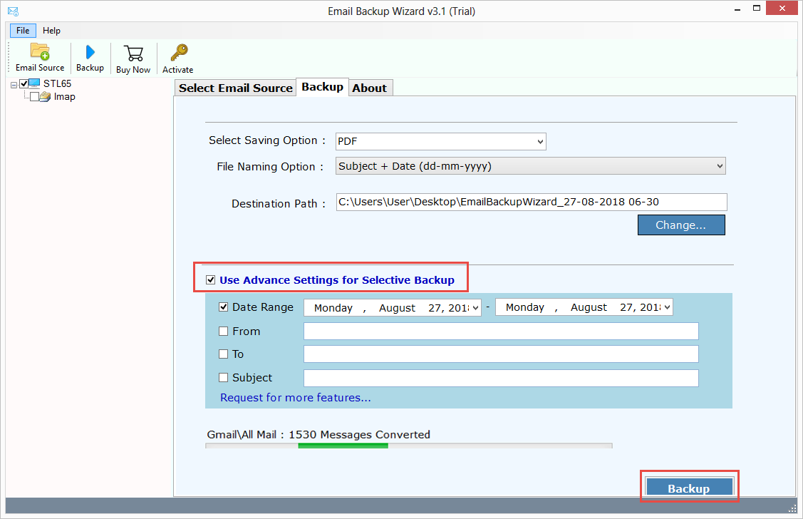 IMAP backup process