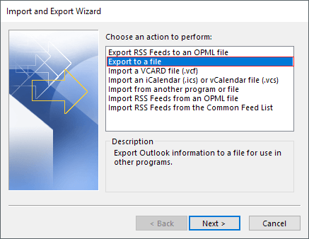 outlook export to a file