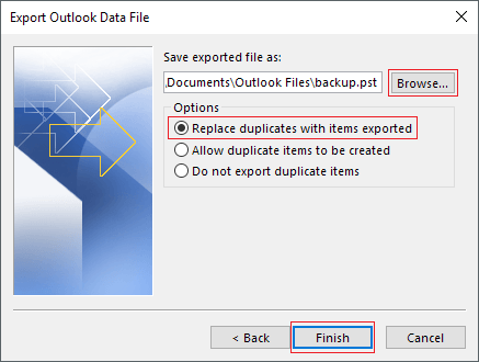 save export outlook data file