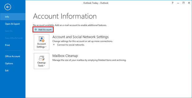click on add account in outlook