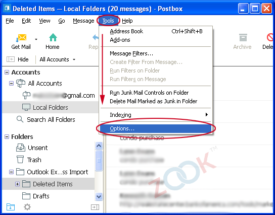 tools option in postbox 