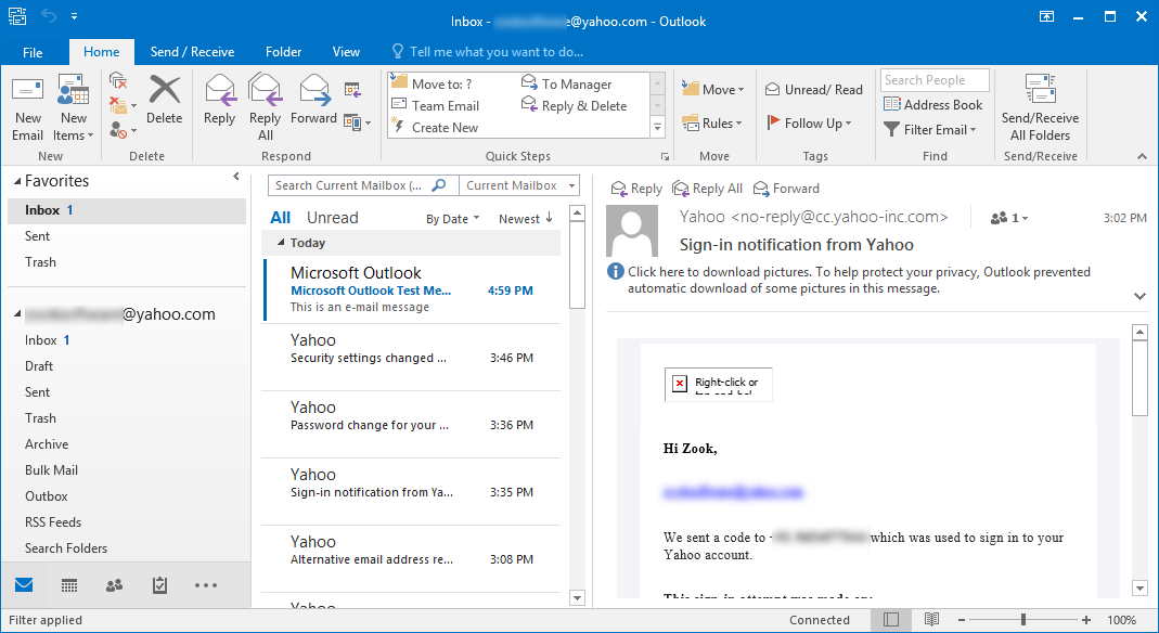 yahoo in outlook