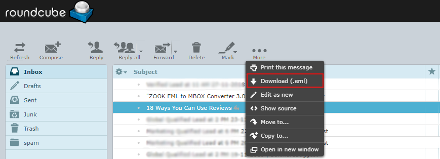 download as eml in roundcube