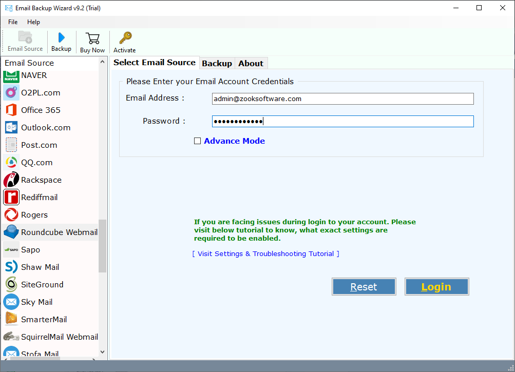 select roundcube application