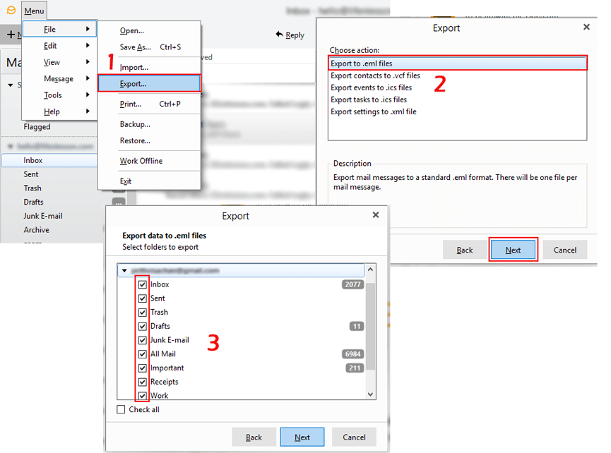 extract eml files from eM client