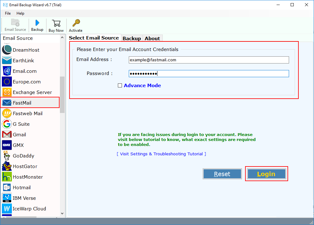 select fastmail application