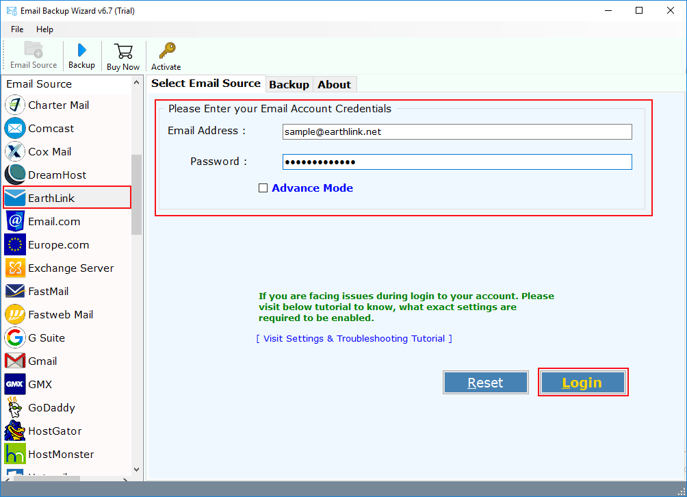 select earthlink application