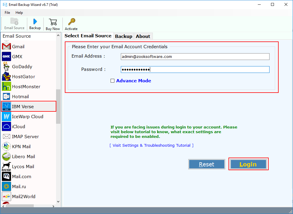 select IBM Verse application