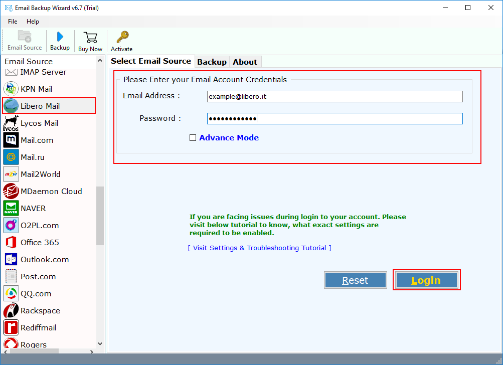 select libero mail application