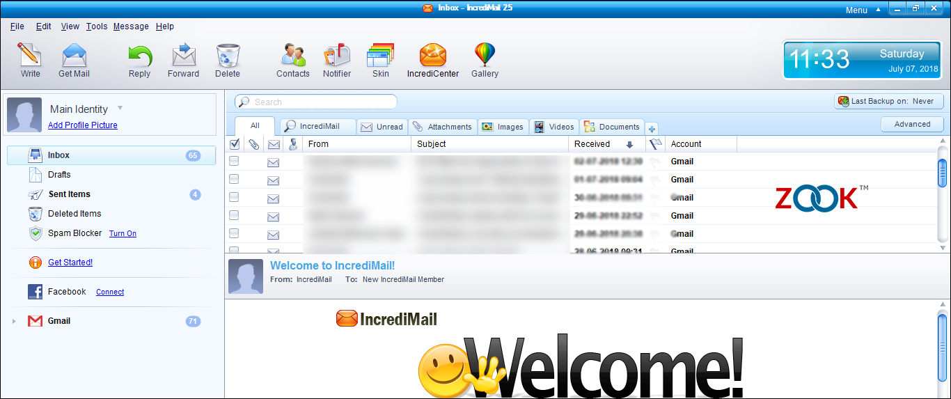 select your incredimail emails