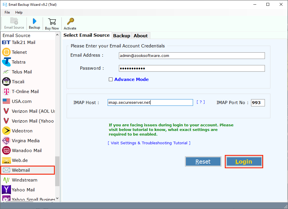 select webmail option