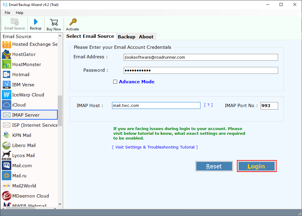 select roadrunner email application