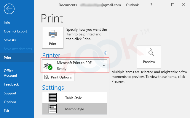 print option for outlook