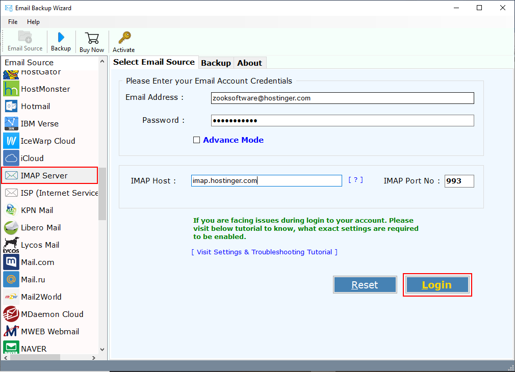 enter hostinger email account details