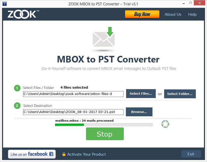 ZOOK MBOX to PST Converter screenshot