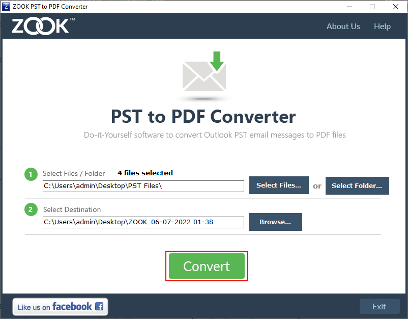 hit convert button to convert pst to pdf