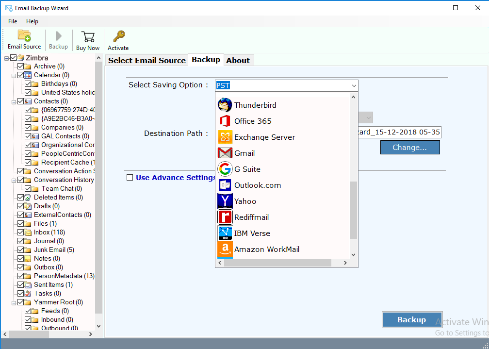 Zimbra Mail to webmail backup