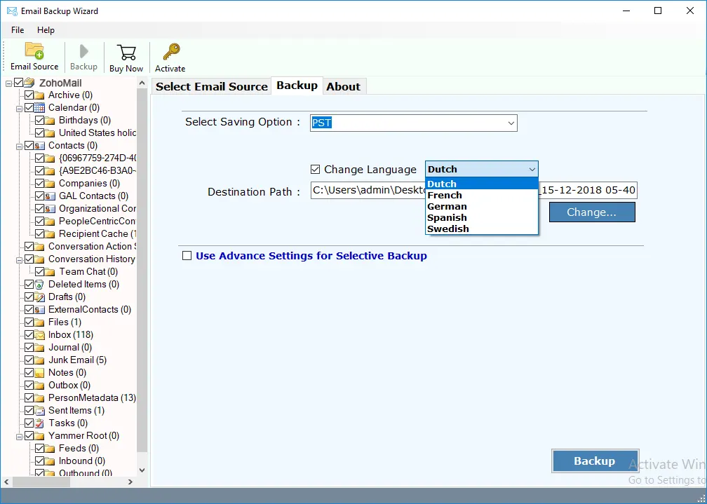 Zoho email messages to Outlook PST